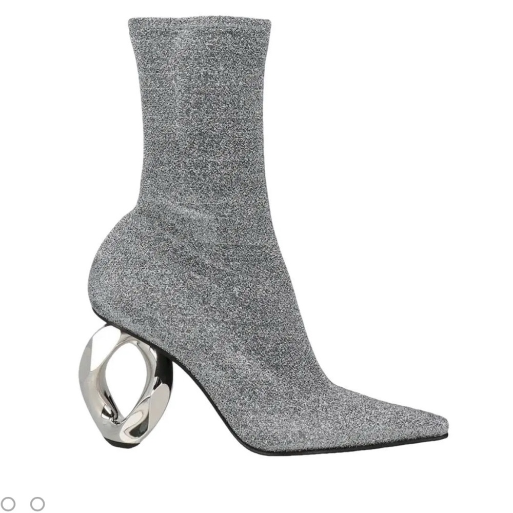 JW ANDERSON Silver Glitter Boots with Chain Link Heel